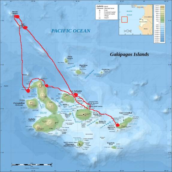 Roteiro do barco em Galápagos